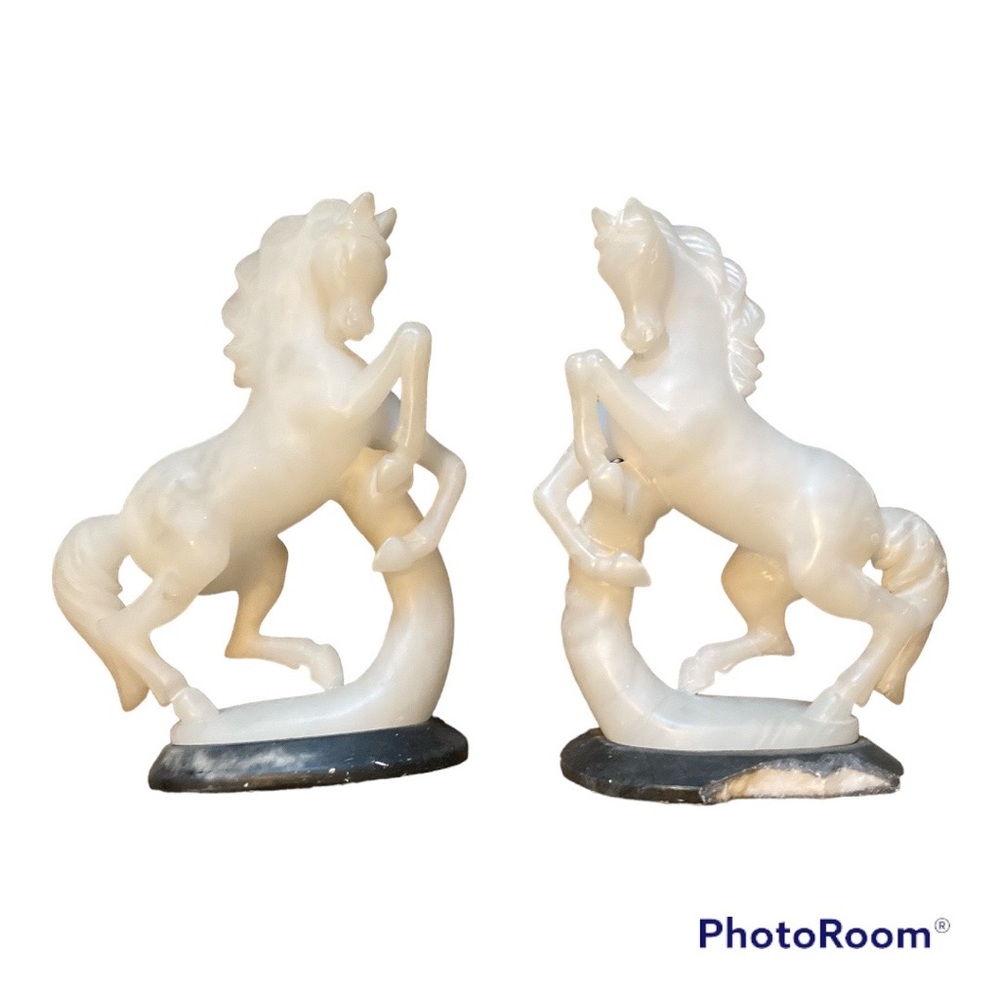 Pair of Marble/Alabaster Horse Bookends